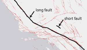 map showing a long fault and a short fault