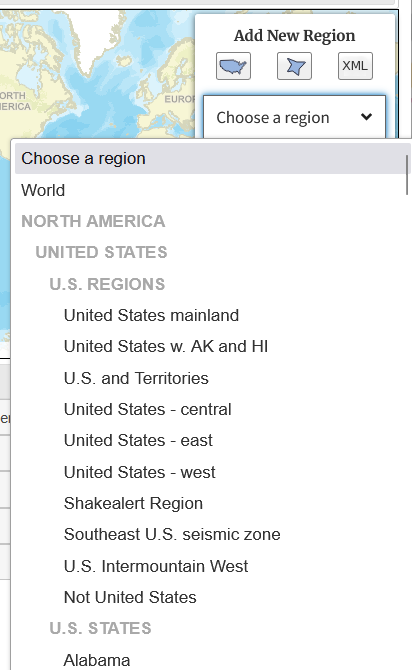 Predefined region list