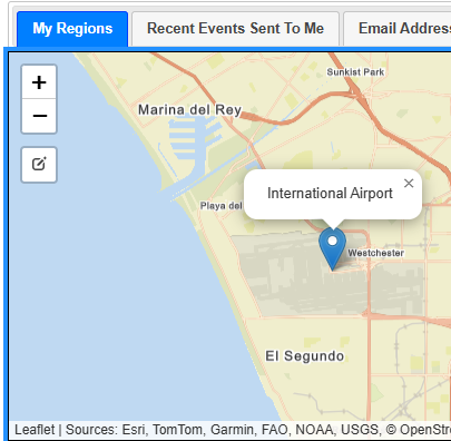 Map zoomed in on a selected 
            marker with its point name displayed above it and the Edit button on the toolbar.
