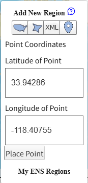 New Point 
                    Coordinates form with Latitude and Longitude values entered and a Place Point button below.