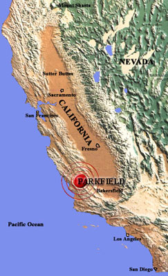 Map of California showing location of Parkfield