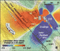 Rate change is superimposed along the San Andreas fault, also at 8 km depth. Shear stress transfered earthquakes on vertical right-lateral planes parallel to the SAF at 8km depth. Observed seismicity rate change superimposed along the SAF.