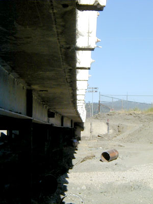 Photo of Parkfield Bridge, shifted by movement on fault.
