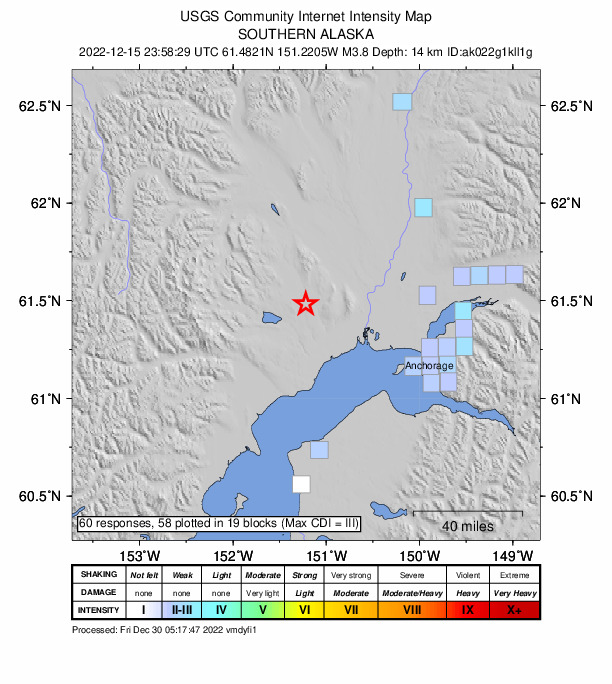 USGS DYFI community-reported intensity map for the M3.8 earthquake near 38 km W of Susitna, Alaska