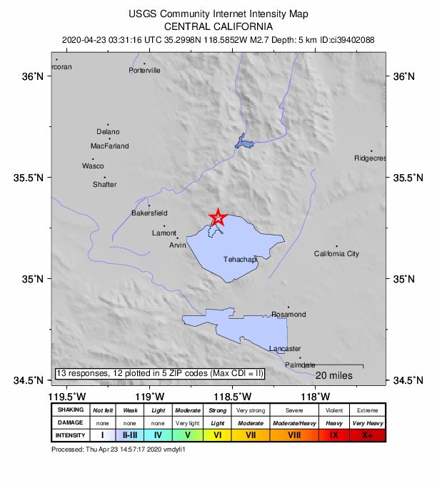 Did You Feel It? map: shaking reported by the public