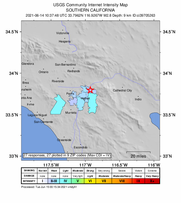 Did You Feel It? map: shaking reported by the public