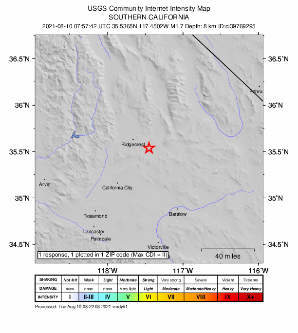 Did You Feel It? map: shaking reported by the public