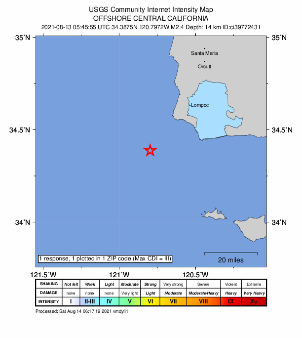 Did You Feel It? map: shaking reported by the public