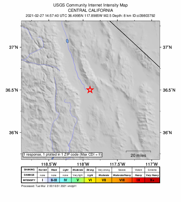 Did You Feel It? map: shaking reported by the public