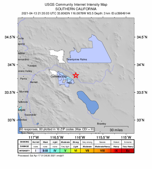 Did You Feel It? map: shaking reported by the public