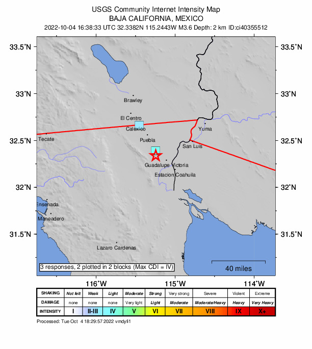 USGS DYFI community-reported intensity map for the M3.6 earthquake near 5km WSW of Delta, B.C., MX