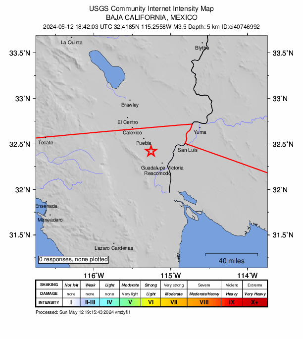 USGS DYFI community-reported intensity map for the M3.2 earthquake near 9 km NW of Delta, B.C., MX