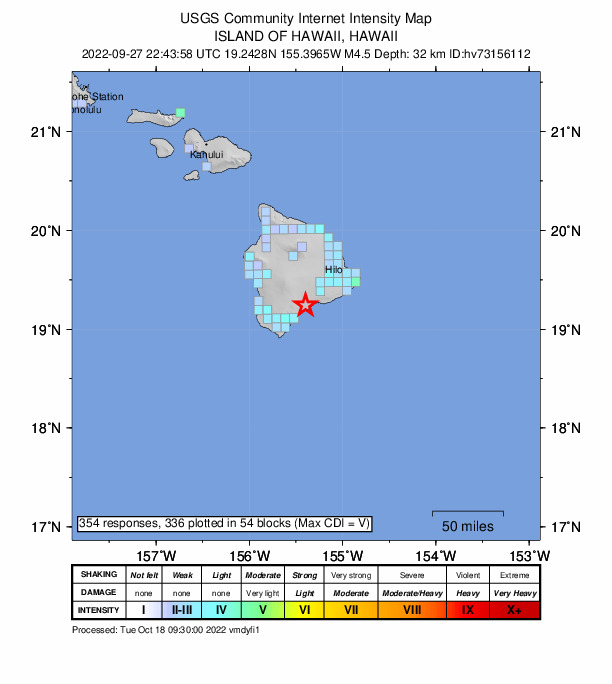 USGS DYFI community-reported intensity map for the M4.5 earthquake near 9 km ENE of P?hala, Hawaii
