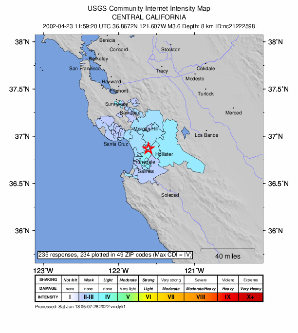 Did You Feel It? map: shaking reported by the public