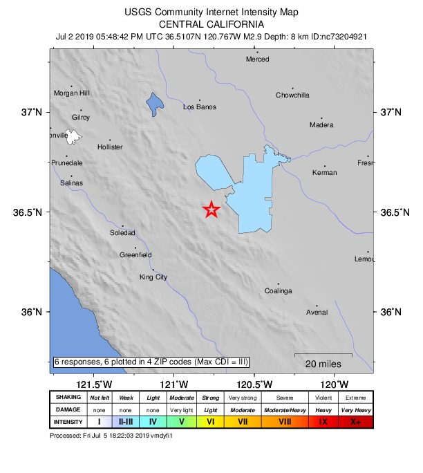 Did You Feel It? map: shaking reported by the public