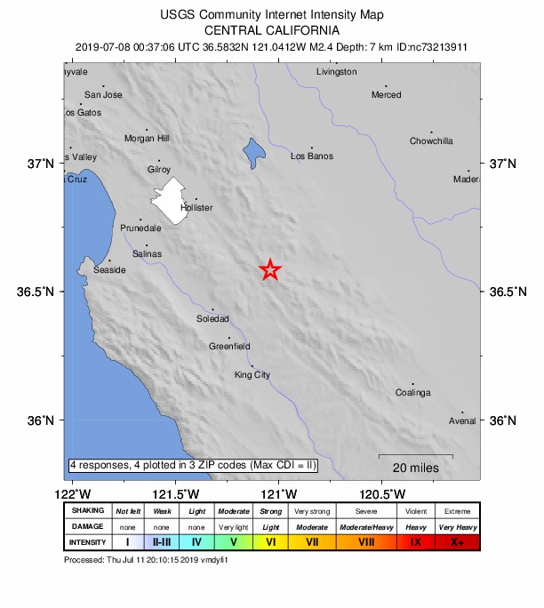 Did You Feel It? map: shaking reported by the public