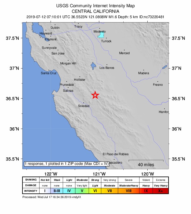 Did You Feel It? map: shaking reported by the public