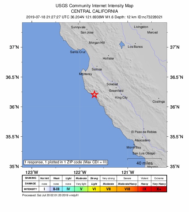 Did You Feel It? map: shaking reported by the public