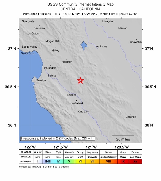 Did You Feel It? map: shaking reported by the public