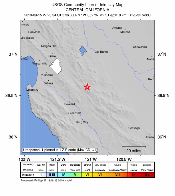 Did You Feel It? map: shaking reported by the public