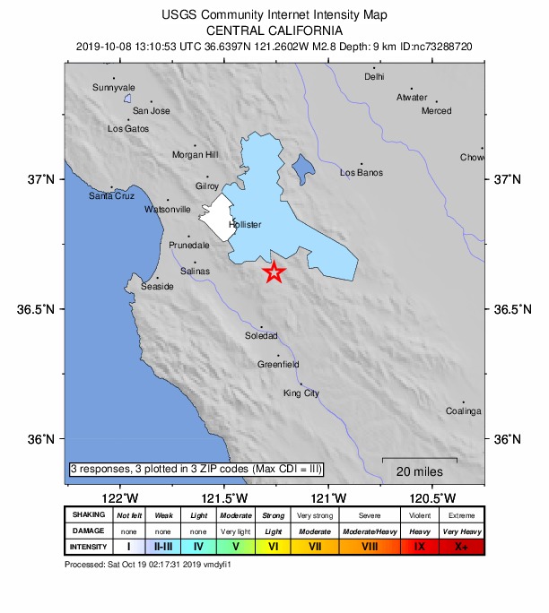 Did You Feel It? map: shaking reported by the public