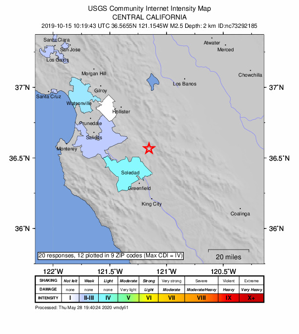 Did You Feel It? map: shaking reported by the public