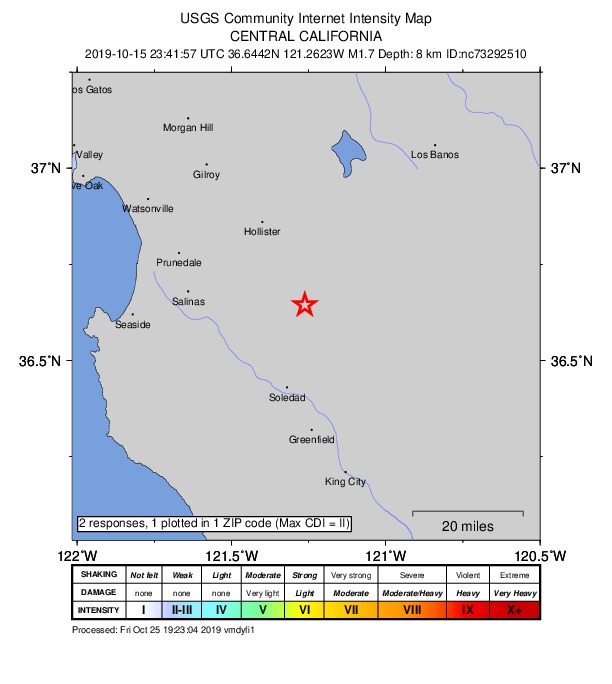 Did You Feel It? map: shaking reported by the public