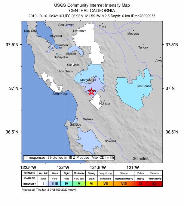 Did You Feel It? map: shaking reported by the public