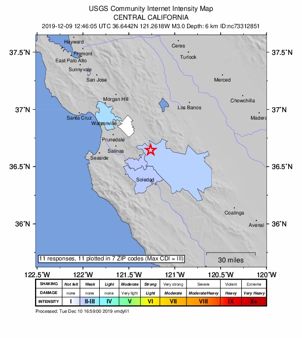 Did You Feel It? map: shaking reported by the public