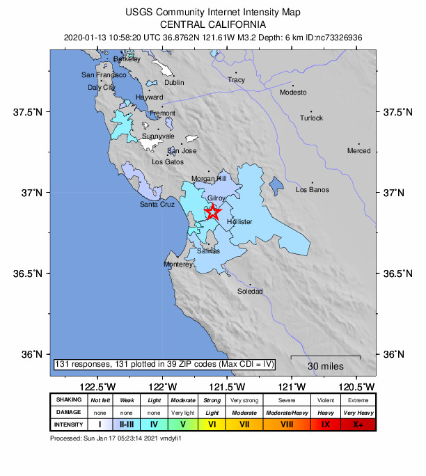 Did You Feel It? map: shaking reported by the public