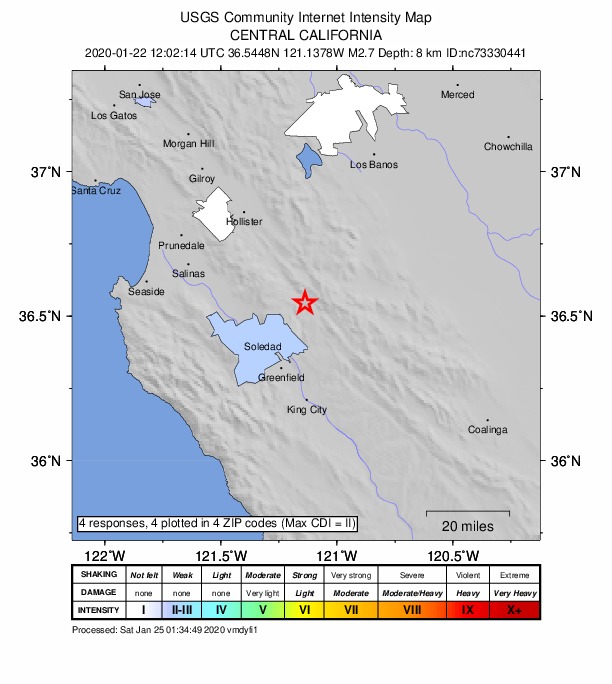 Did You Feel It? map: shaking reported by the public