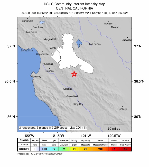 Did You Feel It? map: shaking reported by the public