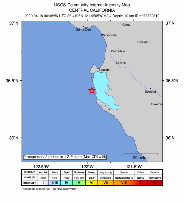Did You Feel It? map: shaking reported by the public