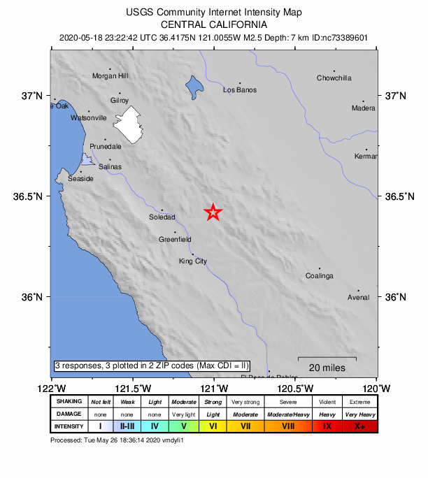 Did You Feel It? map: shaking reported by the public