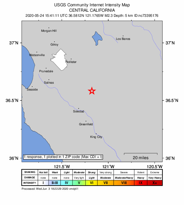 Did You Feel It? map: shaking reported by the public