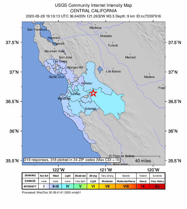 Did You Feel It? map: shaking reported by the public