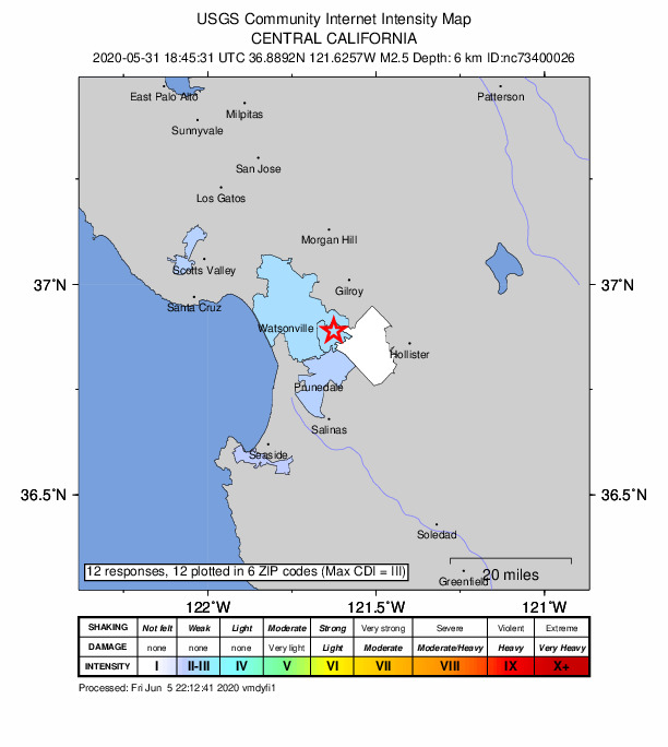 Did You Feel It? map: shaking reported by the public