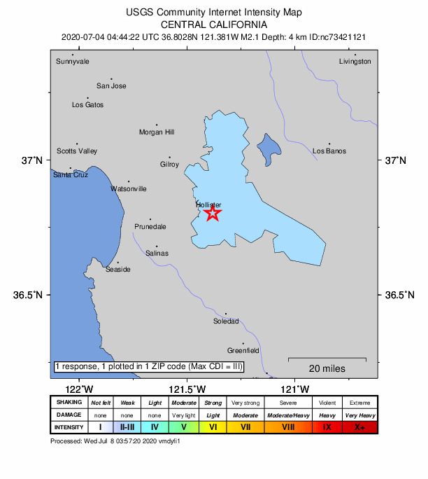 Did You Feel It? map: shaking reported by the public
