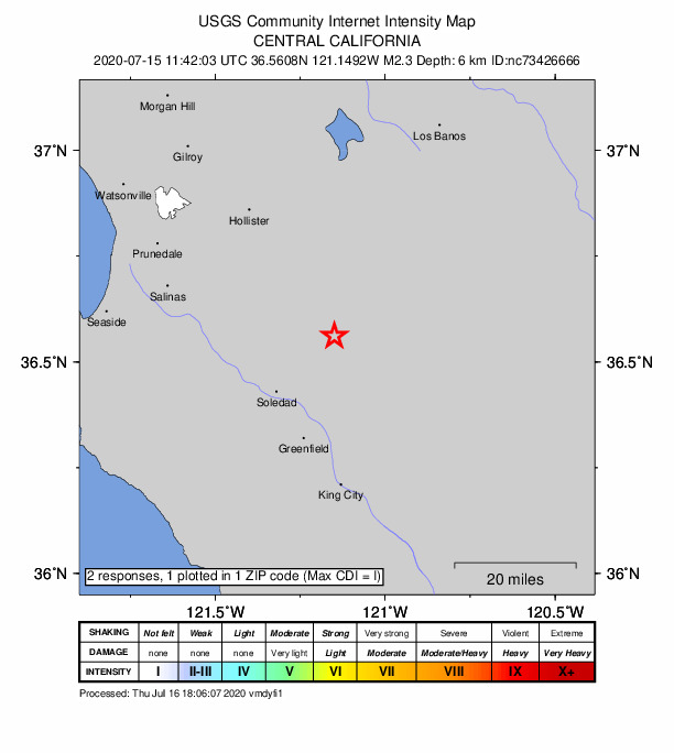 Did You Feel It? map: shaking reported by the public
