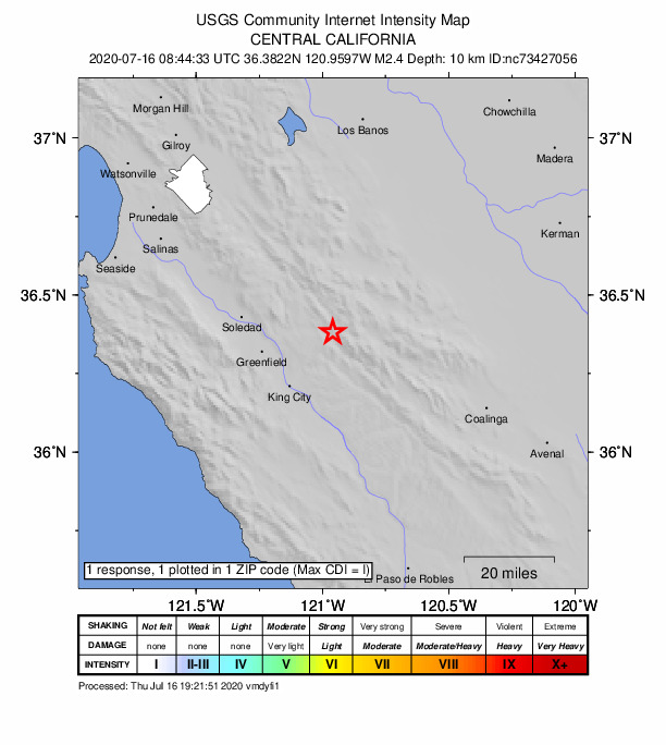 Did You Feel It? map: shaking reported by the public