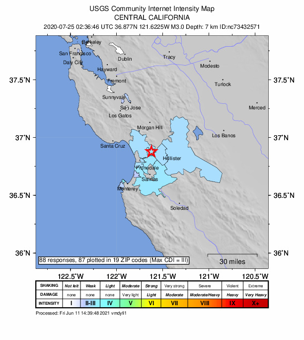Did You Feel It? map: shaking reported by the public