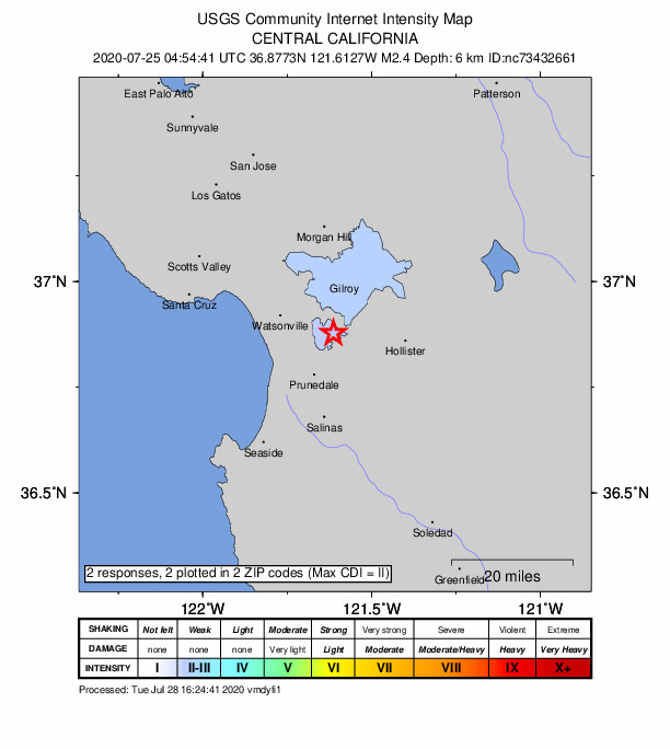 Did You Feel It? map: shaking reported by the public