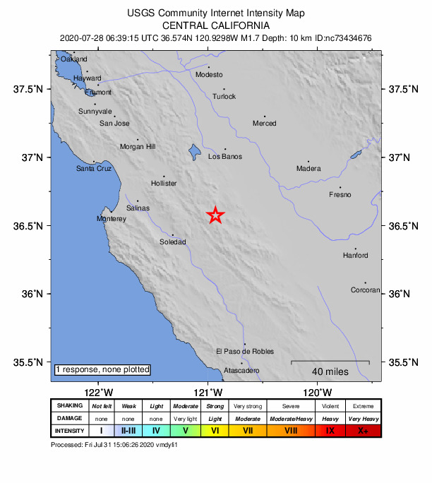 Did You Feel It? map: shaking reported by the public