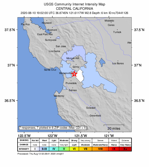 Did You Feel It? map: shaking reported by the public