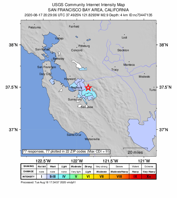 Did You Feel It? map: shaking reported by the public