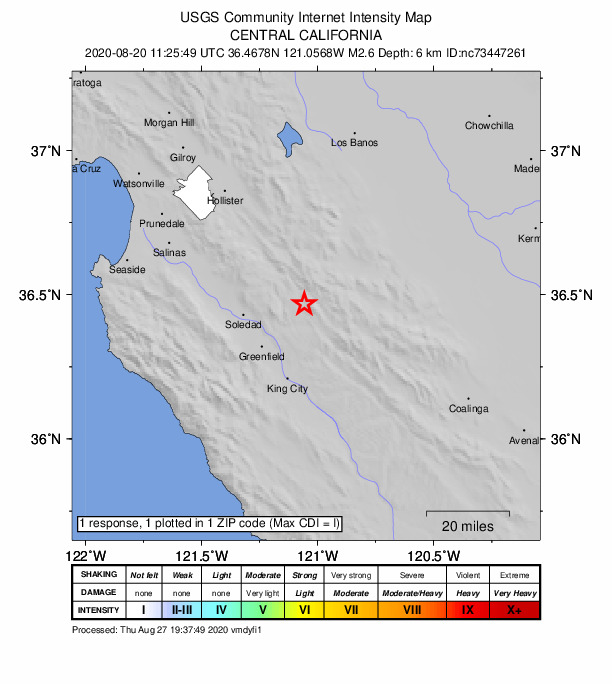 Did You Feel It? map: shaking reported by the public