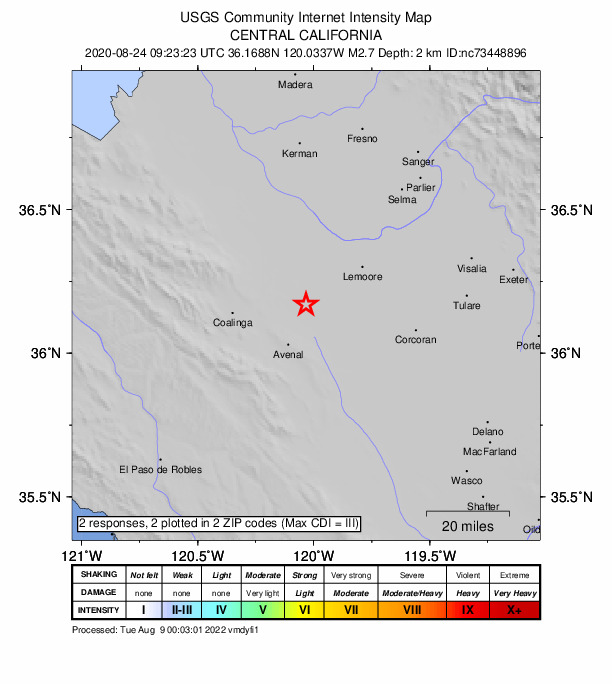 Did You Feel It? map: shaking reported by the public