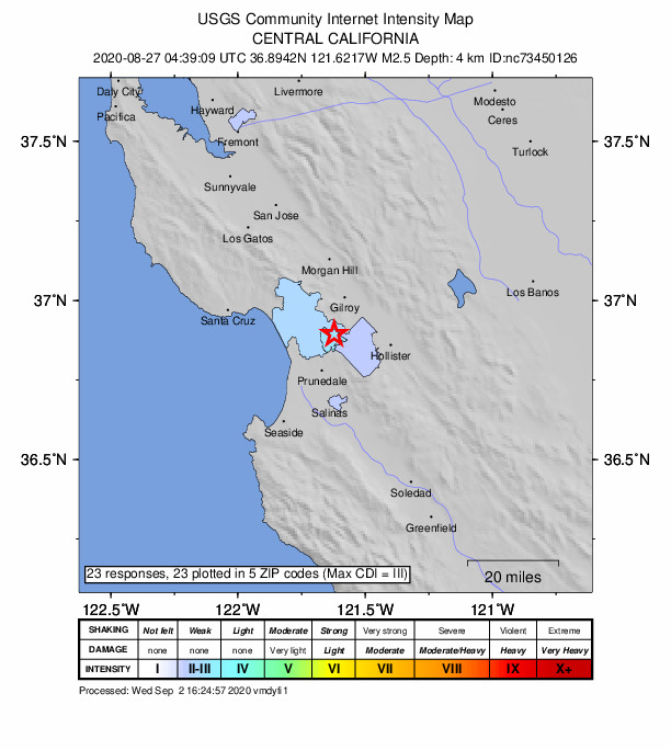 Did You Feel It? map: shaking reported by the public