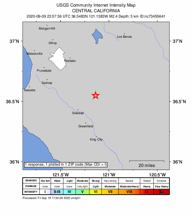 Did You Feel It? map: shaking reported by the public