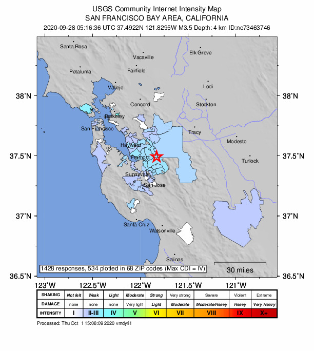 Did You Feel It? map: shaking reported by the public